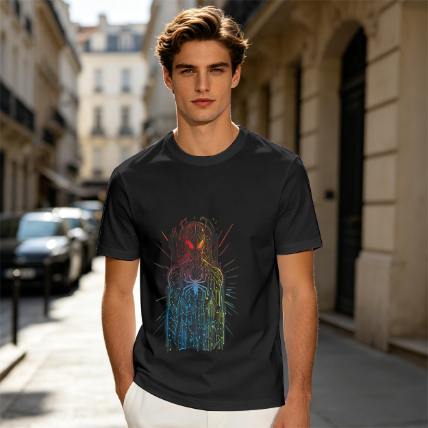 Olive T-Shirt With Abstract Gradient Spider-Man Graphic