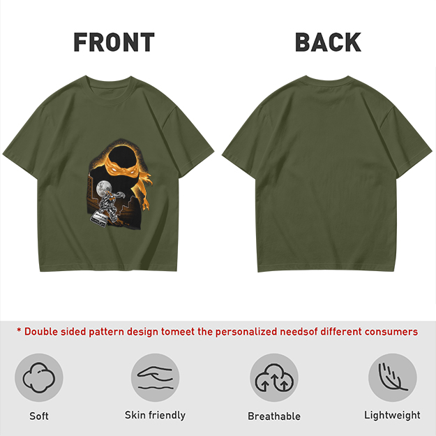 Olive T-Shirt with Orange Masked Ninja Turtle Graphic