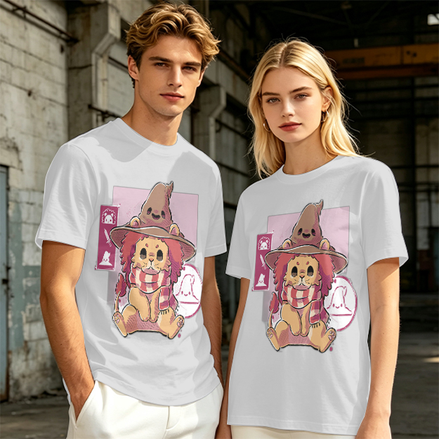 Olive T-Shirt With Cute Lion Wizard Graphic Print