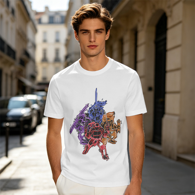 Olive T-shirt with Neon Teenage Mutant Ninja Turtles Graphic