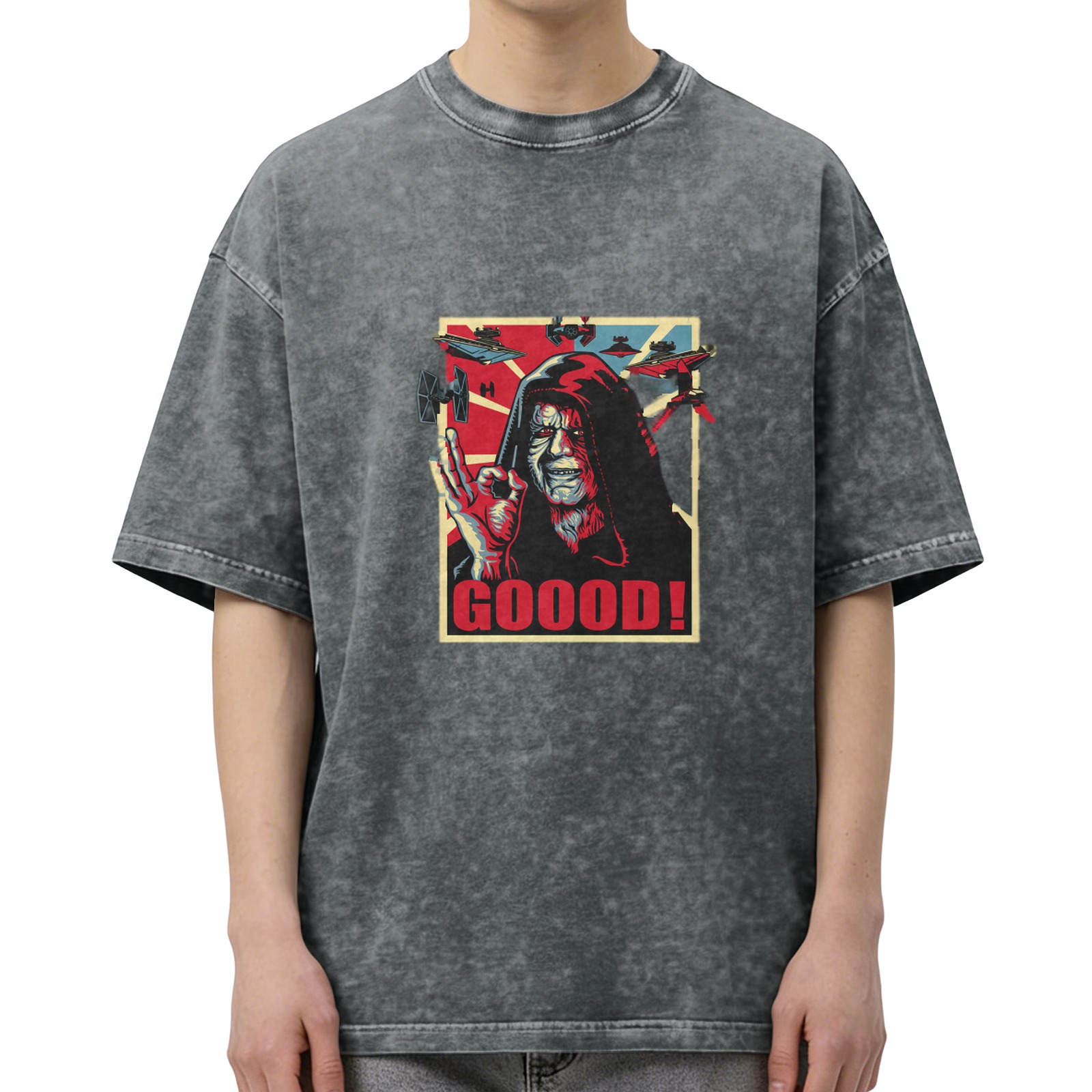 Star Wars Emperor Palpatine 'GOOOD!' Graphic Print Acid Wash Oversized T-Shirt