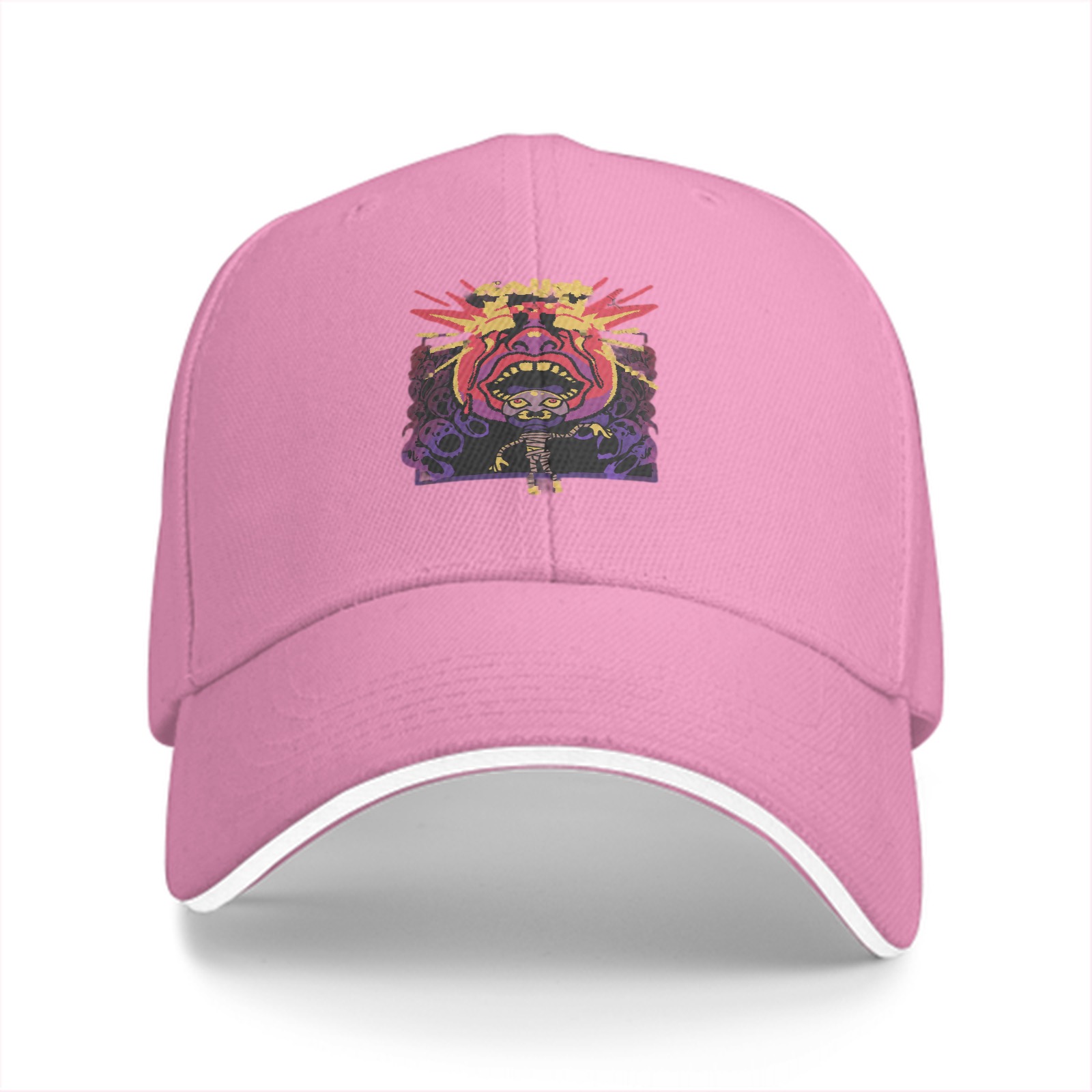 Black Baseball Cap With Psychedelic Monster Graphic Print