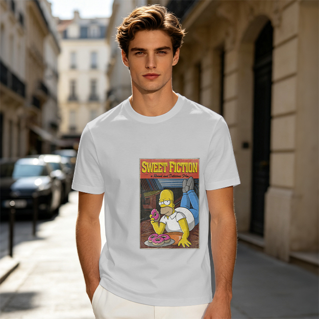 Olive T-Shirt with Homer Simpson Sweet Fiction Donut Print