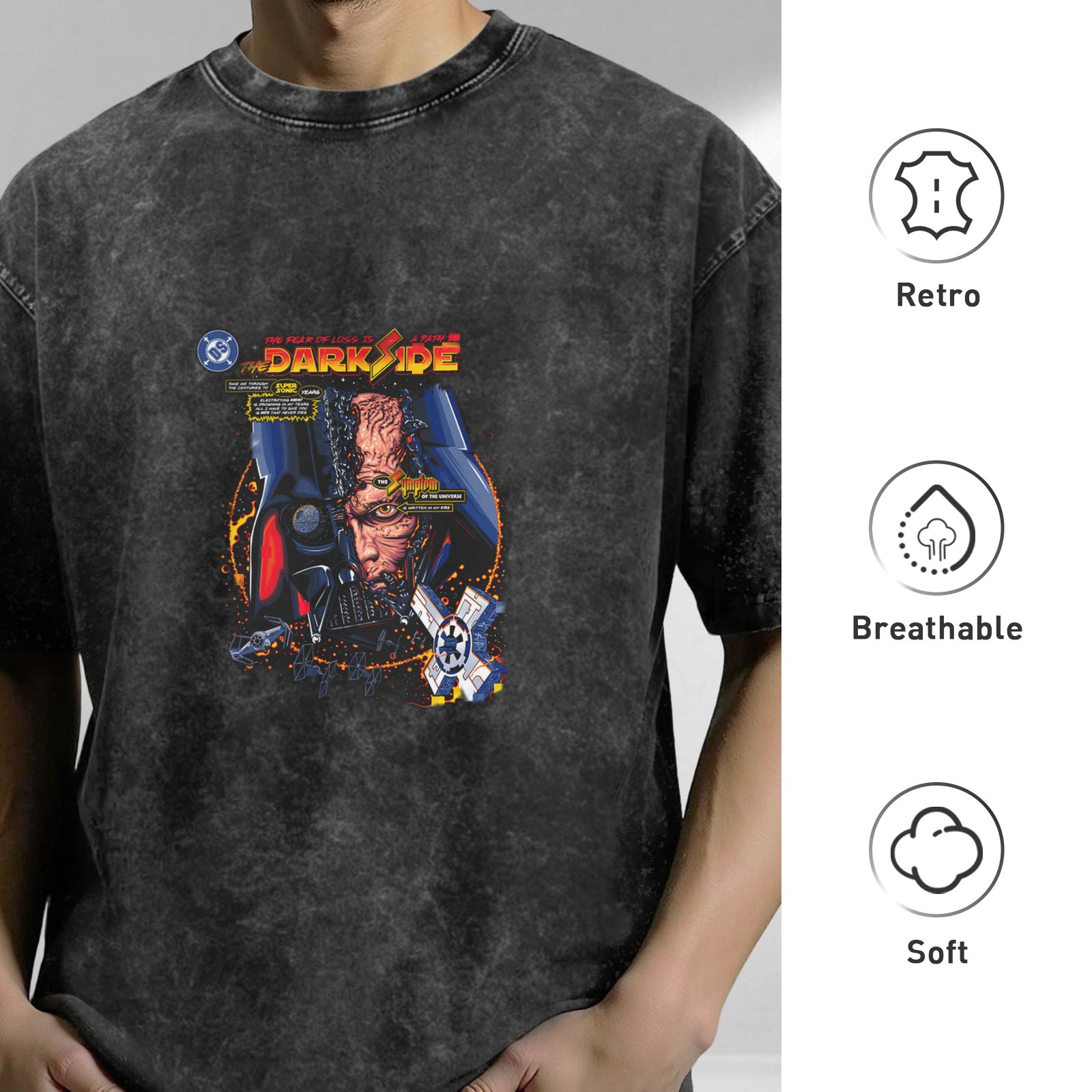 Washed Black T-Shirt with Star Wars Darth Vader Dark Side Graphic