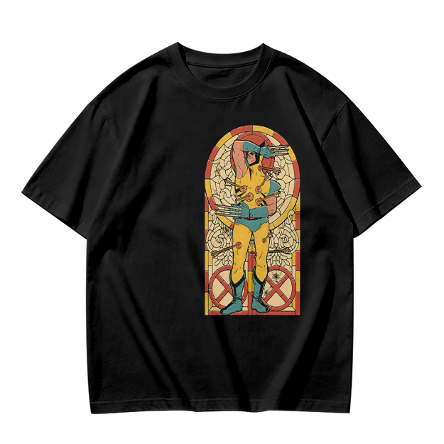 Olive T-shirt with Wolverine Stained Glass Style Print
