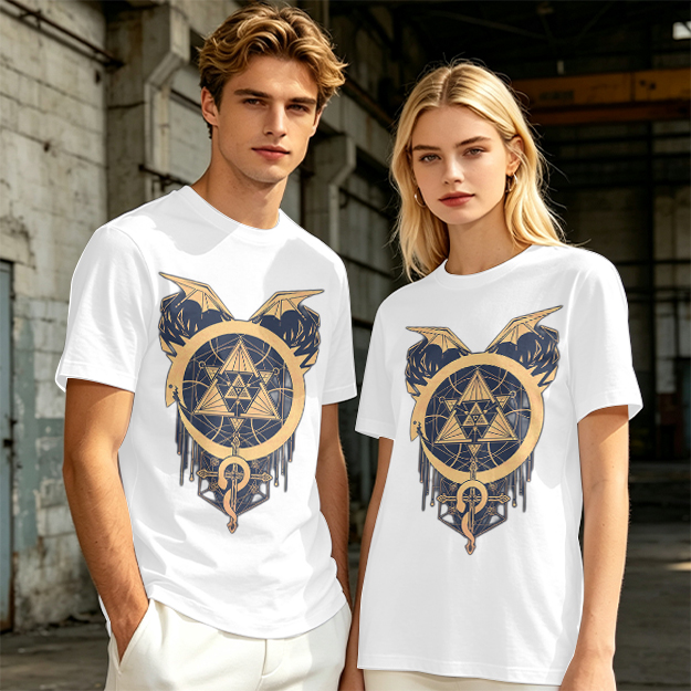 Olive T-Shirt with Occult Dragon Triangle Symbol Print