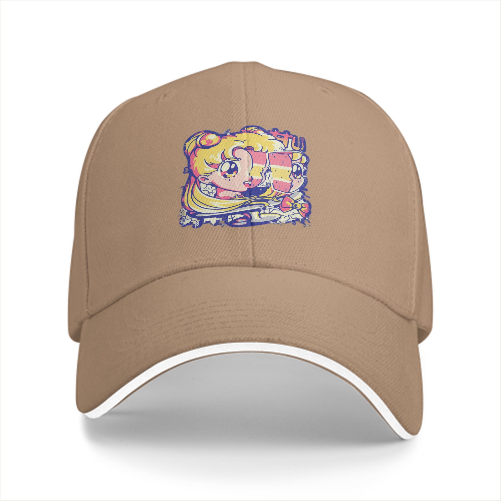 Black Baseball Cap With Retro Anime Girl Graphic Print