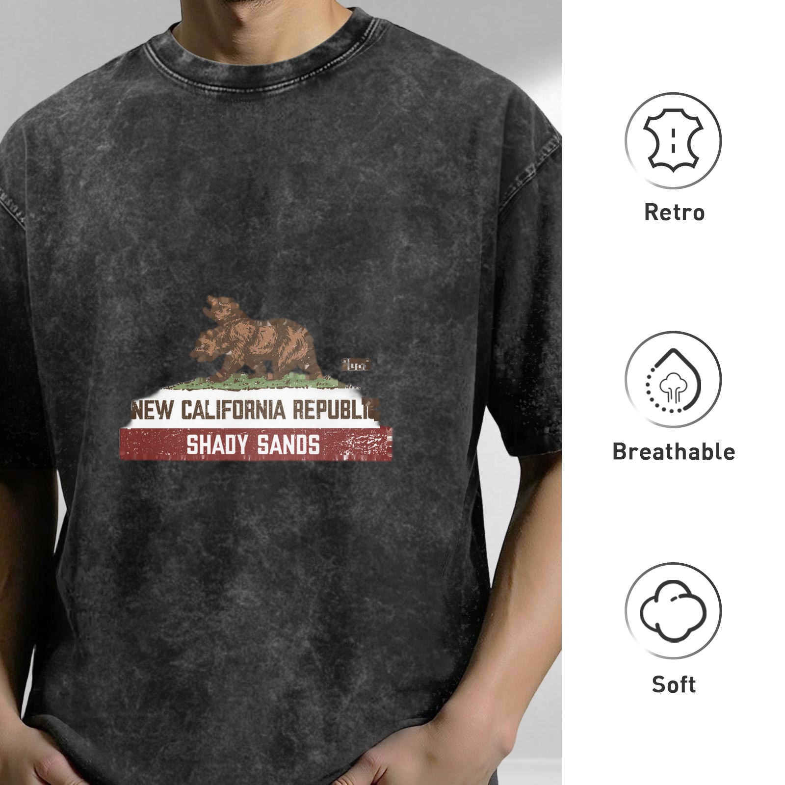 New California Republic Shady Sands Fallout Themed Vintage Wash T-Shirt