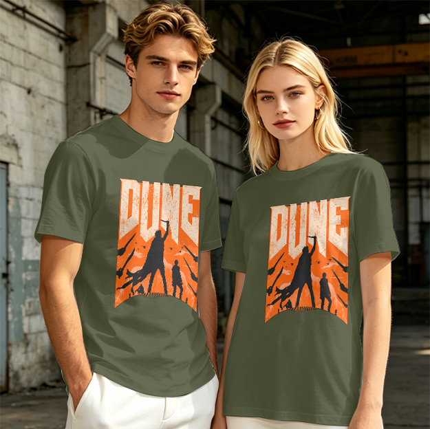 Dune Themed Silhouette Graphic Print Olive T-Shirt