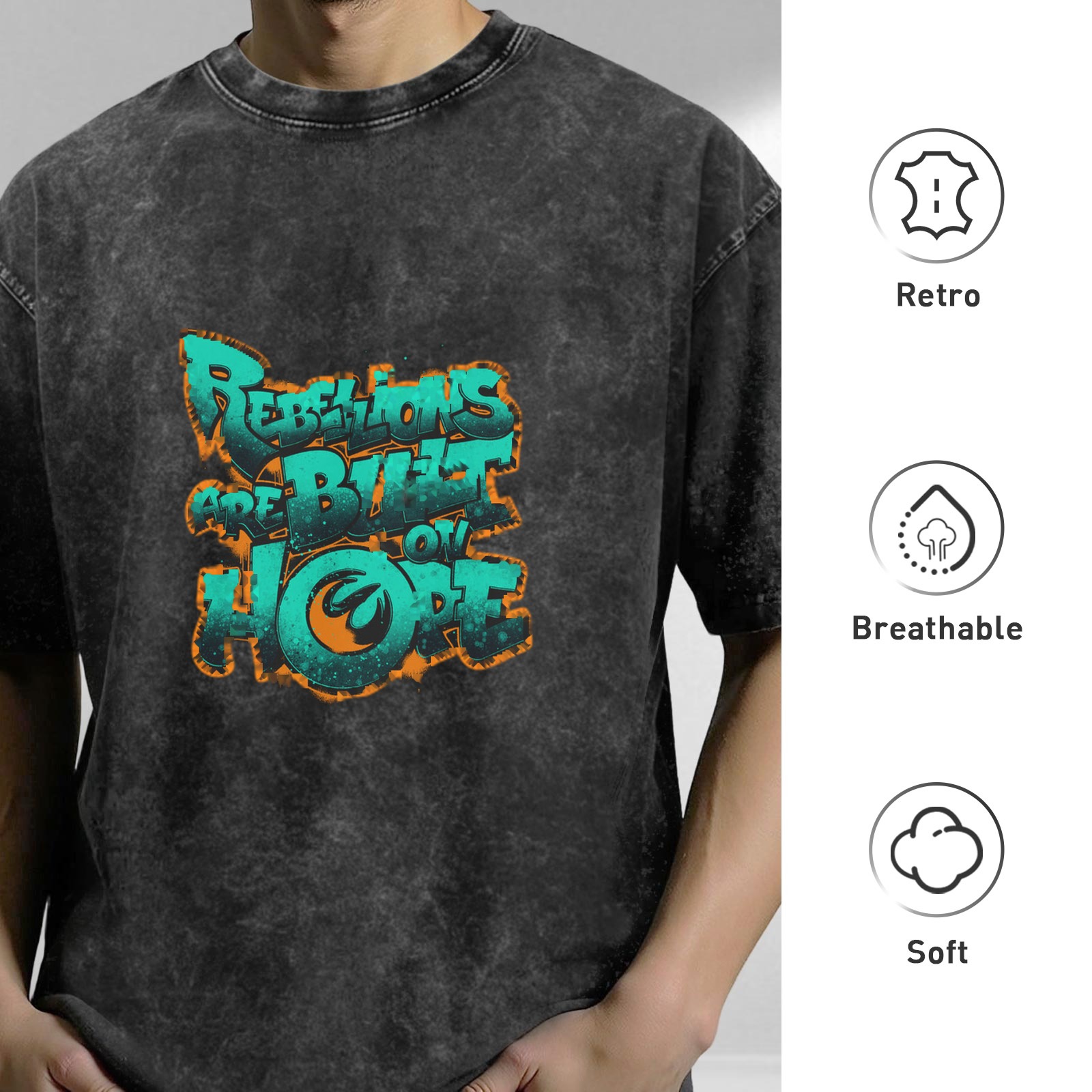 oversized acid wash t-shirt with rebellions are built on hope graphic