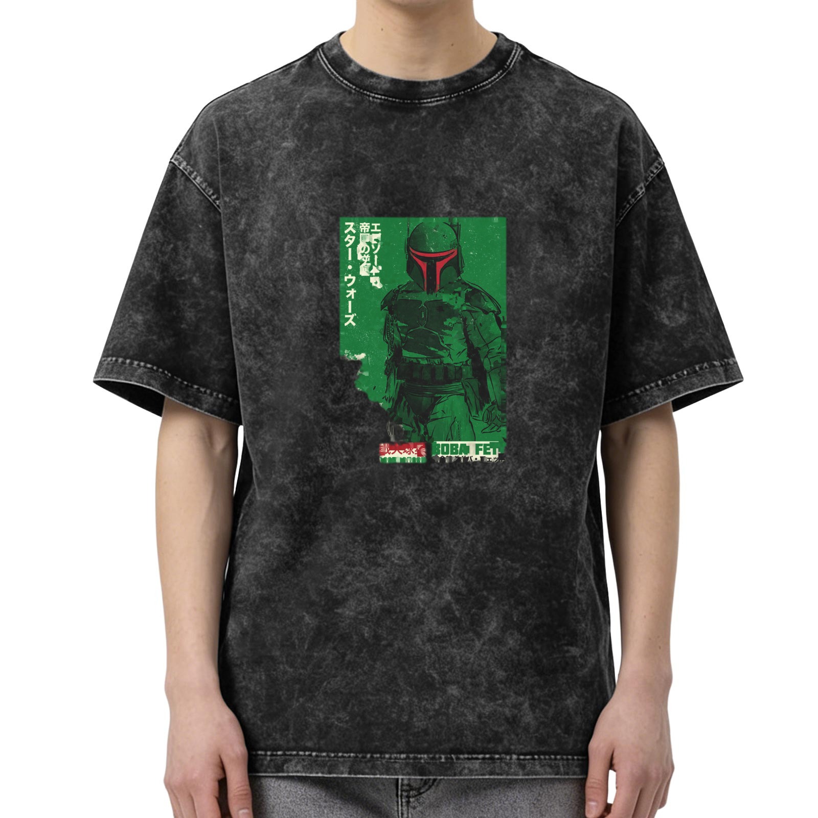 Star Wars Boba Fett Japanese Graphic Acid Wash T-Shirt