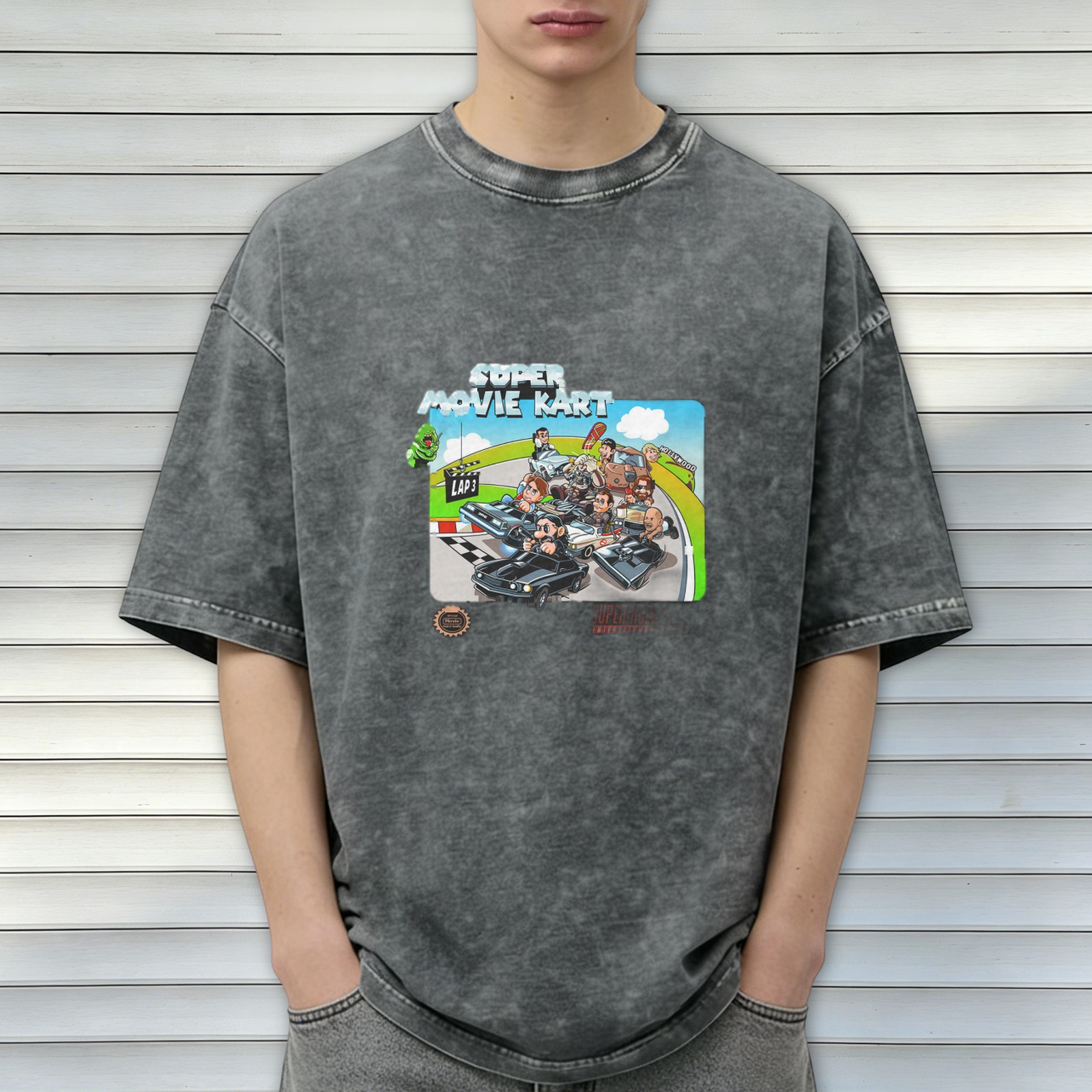 Super Movie Kart Graphic Acid Wash Oversized T-shirt