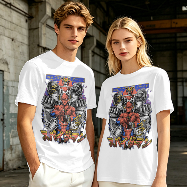 Olive T-shirt with Japanese Spider-Man Mech Graphic Print