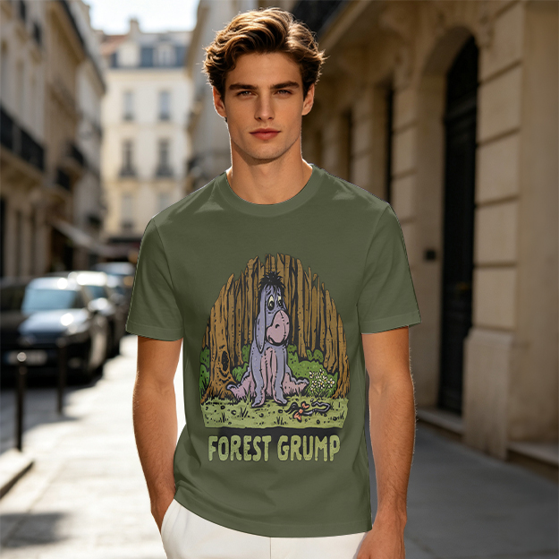 Olive T-Shirt With Eeyore Forest Grump Parody Graphic Print