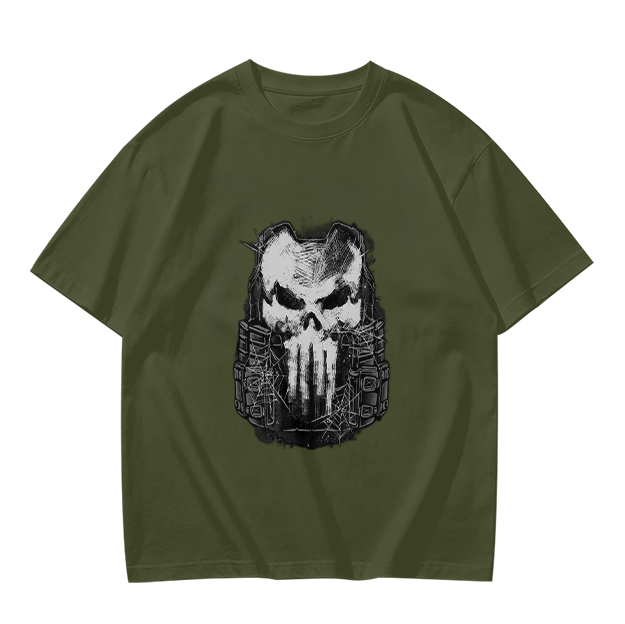Olive Green T-Shirt With Tactical Skull Graphic Print