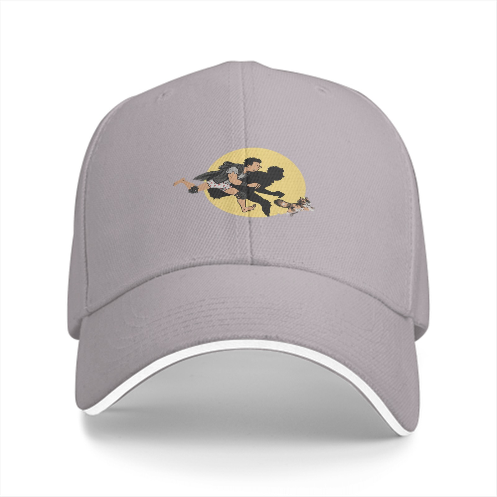 Black Baseball Cap With Running Figure And Raccoon Graphic