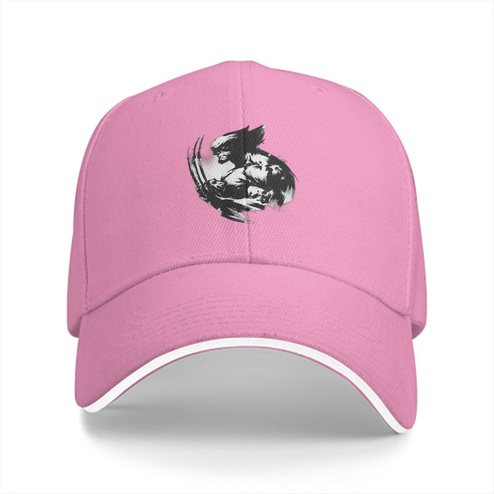 Black Baseball Cap With Monochrome Wolf Graphic Print