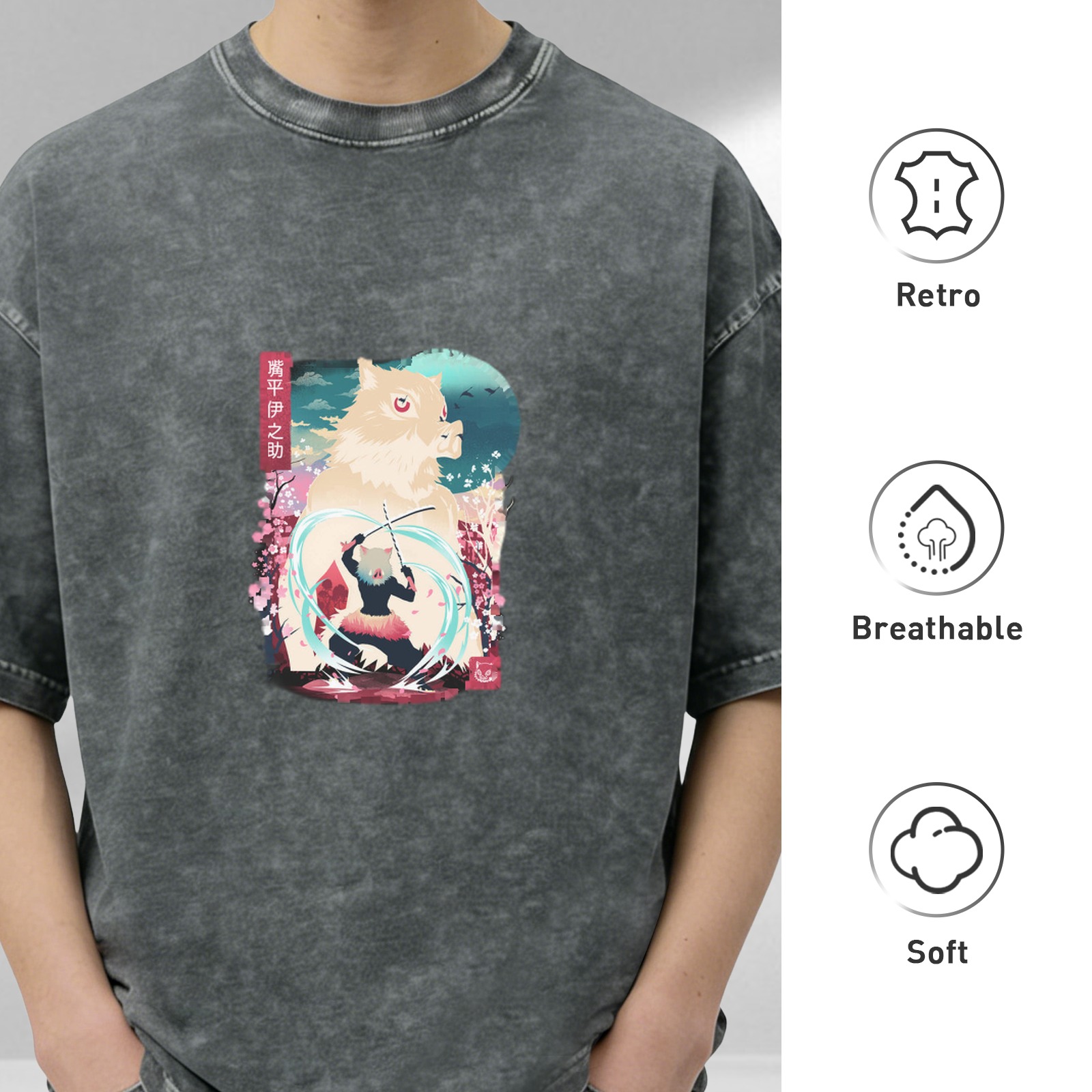 Demon Slayer Inosuke Hashibira Graphic Stone Wash T-Shirt
