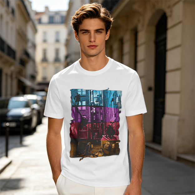 Olive T-Shirt With Vibrant Neon City Alley Graphic Print