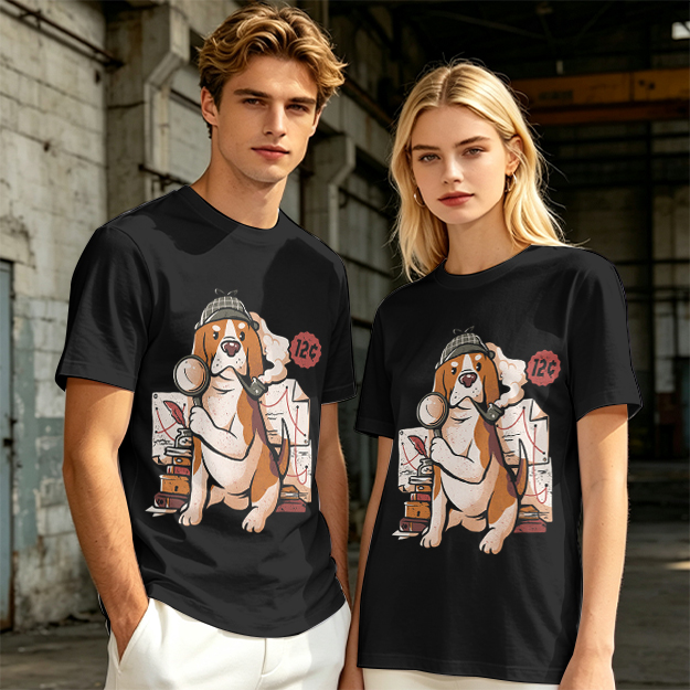 Olive T-Shirt With Cartoon Detective Beagle Dog Print