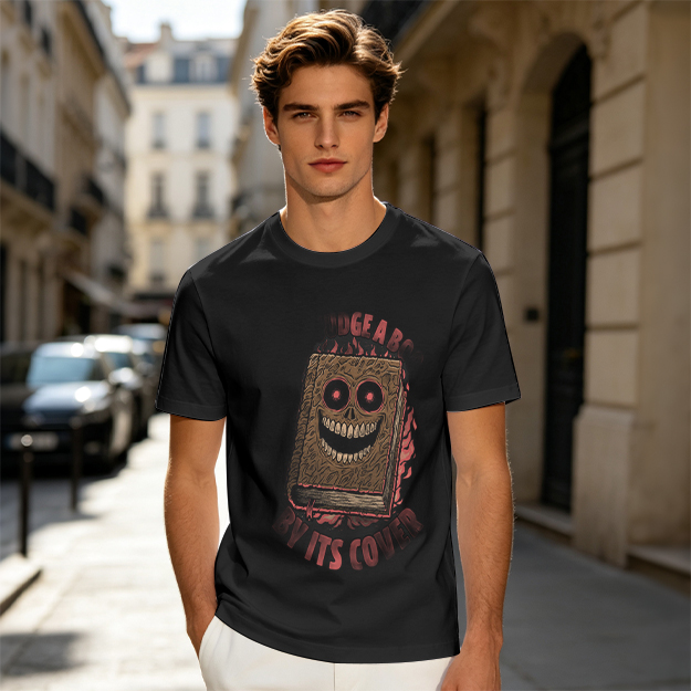 Olive T-Shirt With Evil Monster Book Graphic Design