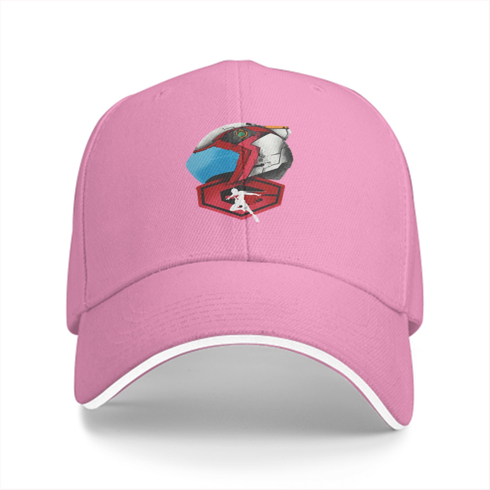 Black baseball cap with anime mech helmet graphic