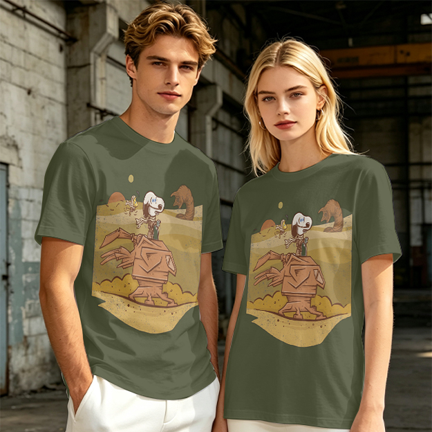 Olive T-Shirt With Desert Alien Dog Graphic Print