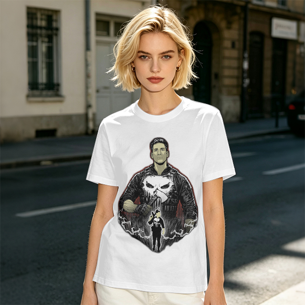 Olive T-shirt with Punisher Skull Graphic Art Print