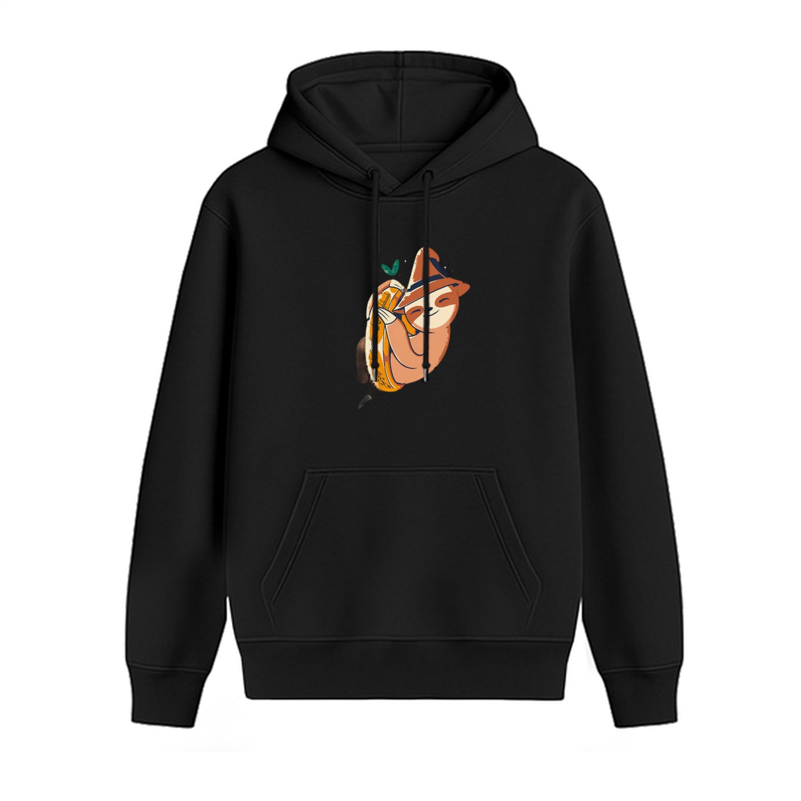 Black Hoodie With Cute Sloth Holding Pumpkin Graphic