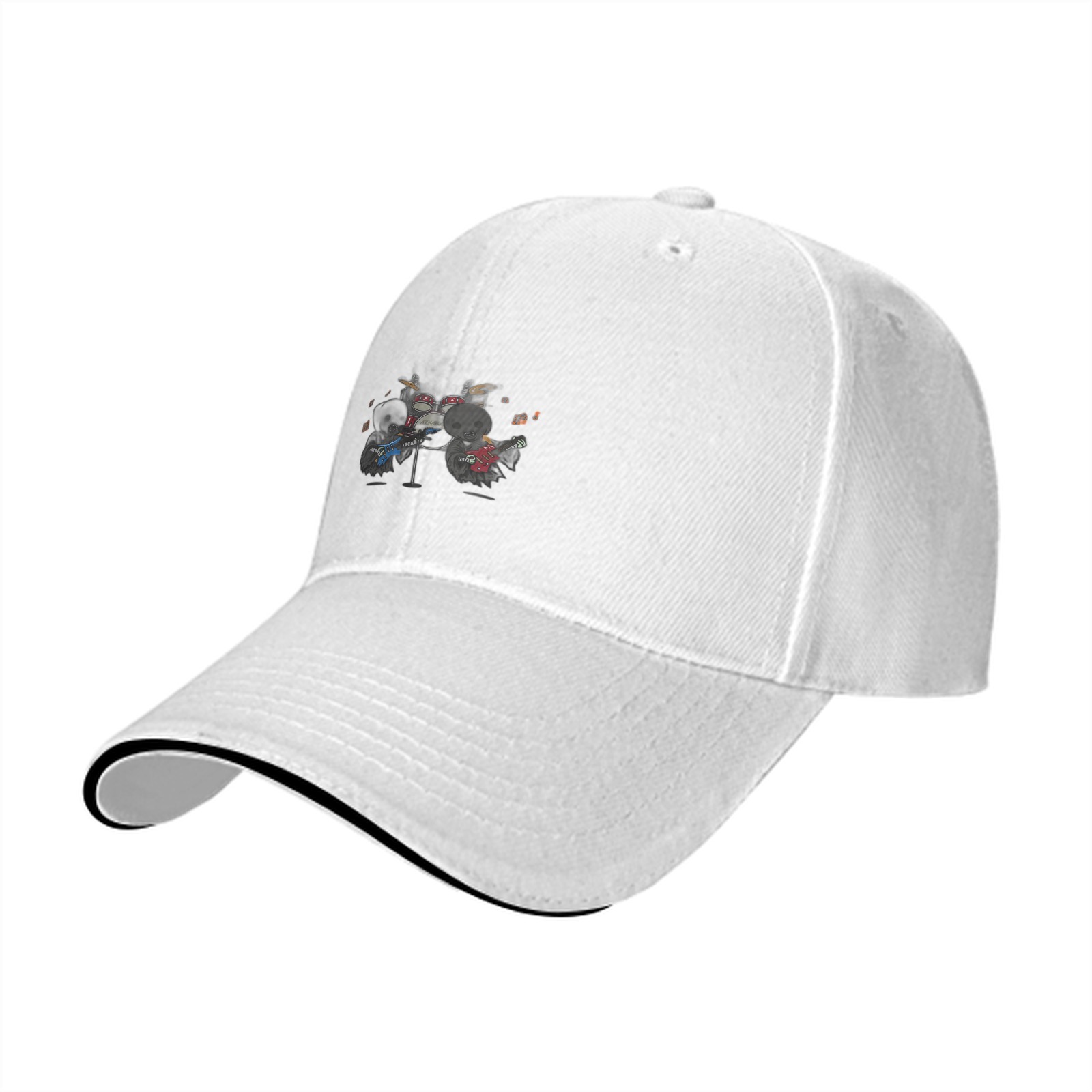 Black Baseball Cap With Cute Animal Rock Band Graphic