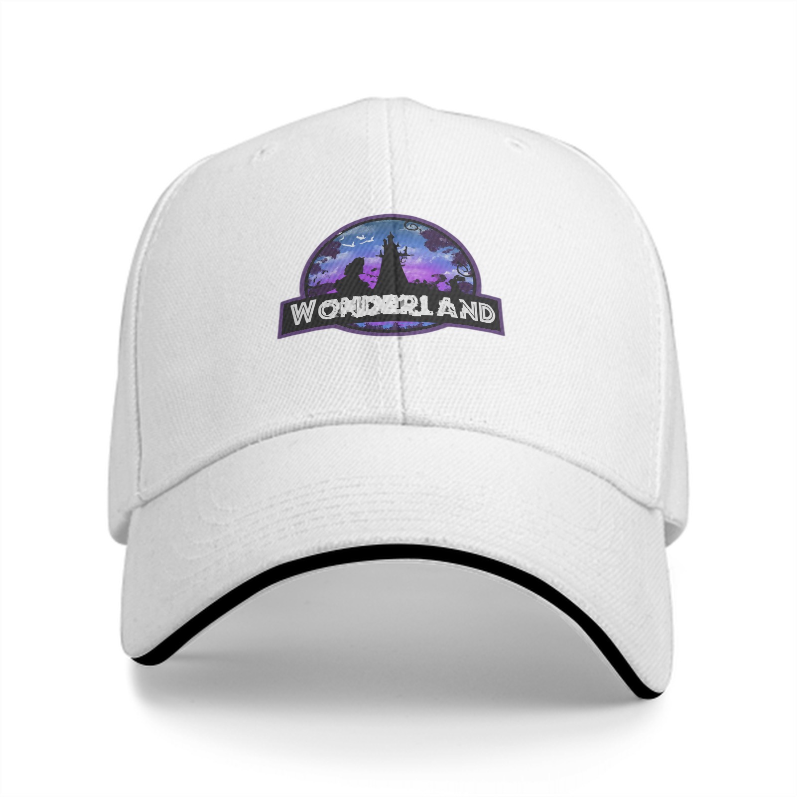Black baseball cap with Wonderland fantasy castle graphic
