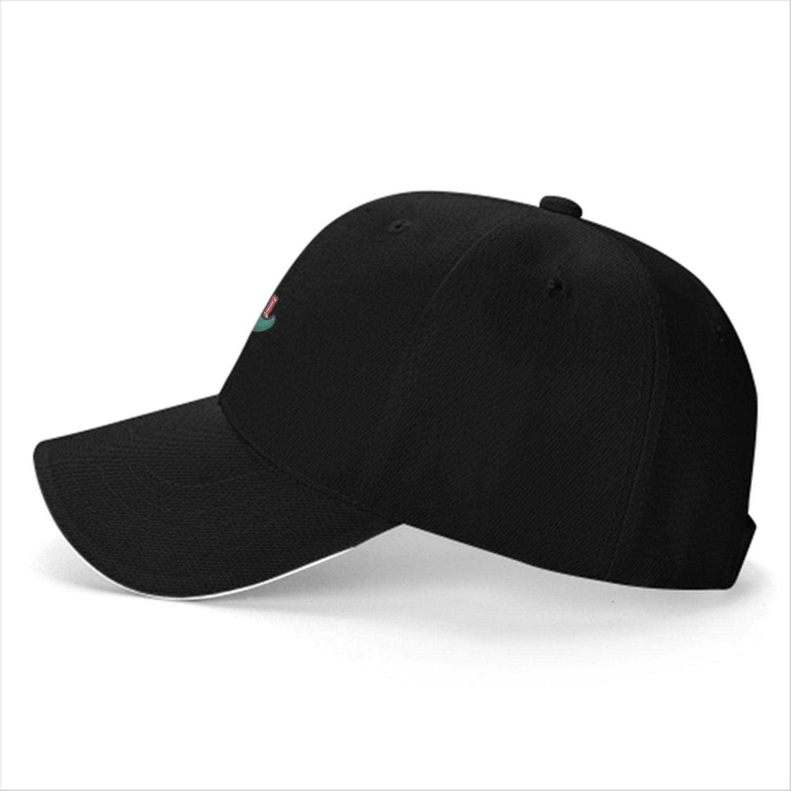 Black baseball cap with cute dinosaur carrying books graphic