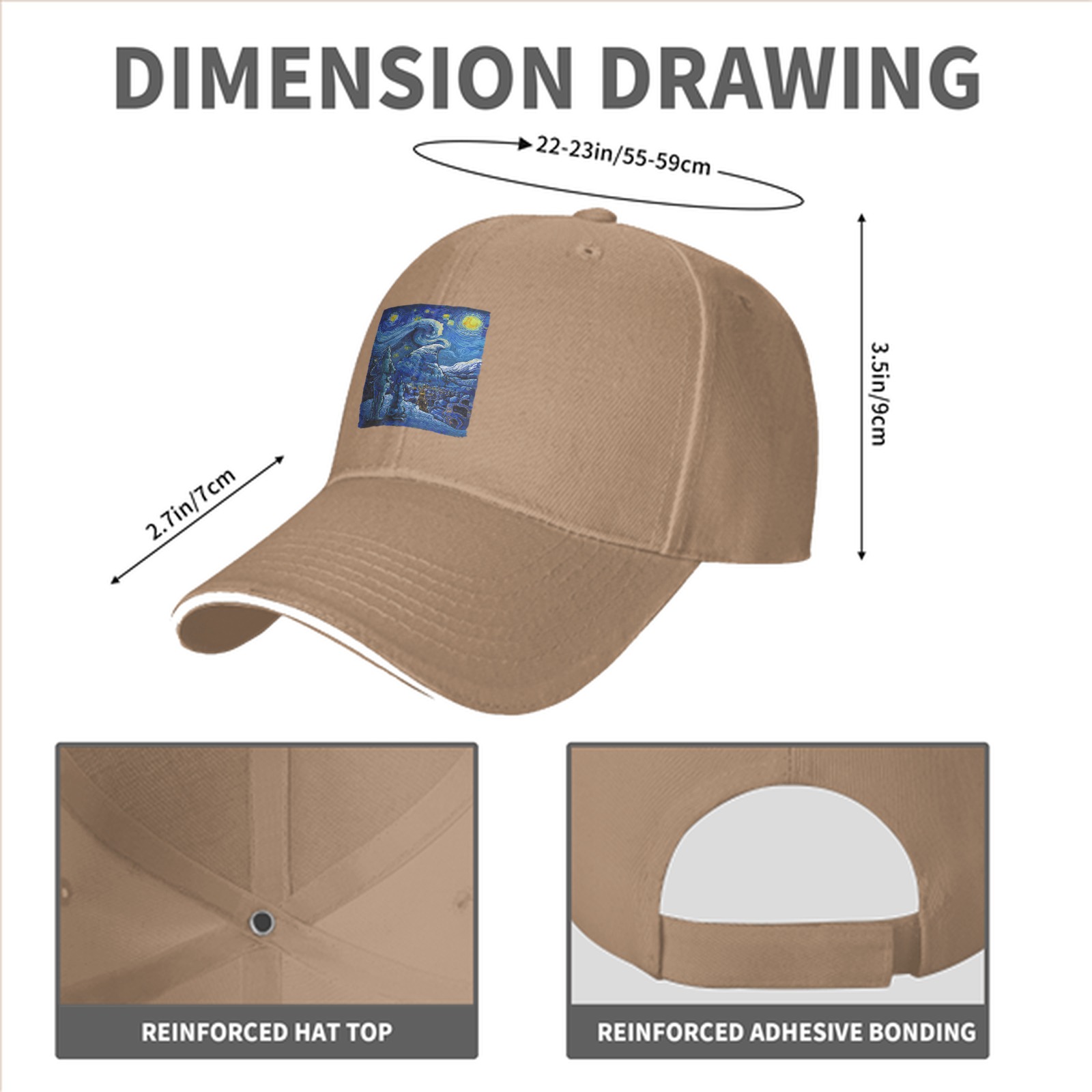 Black Baseball Cap with Starry Night Art Print