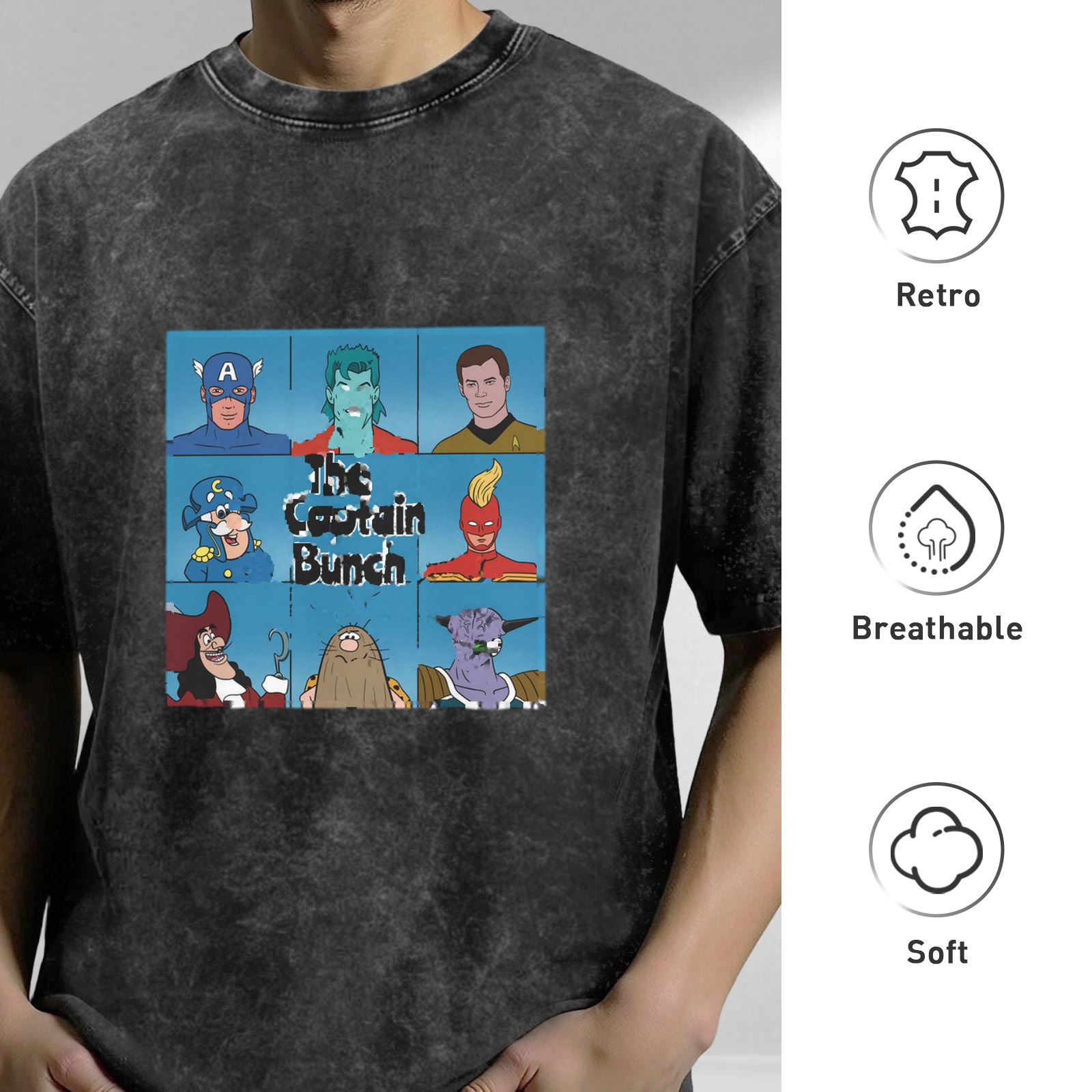 The Captain Bunch Graphic Stonewashed Black T-Shirt