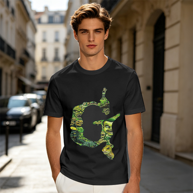Olive Green T-Shirt With Monster Filled Letter G Graphic