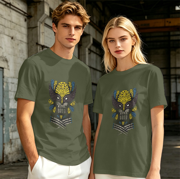 Olive T-Shirt With Ornate Skull Mask Graphic Print