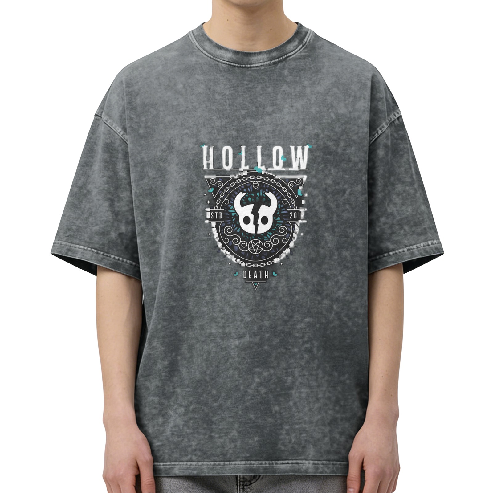 Hollow Knight themed acid wash graphic t-shirt