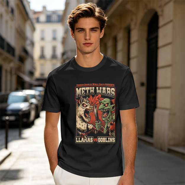 Meth Wars Llamas vs Goblins Graphic T-Shirt