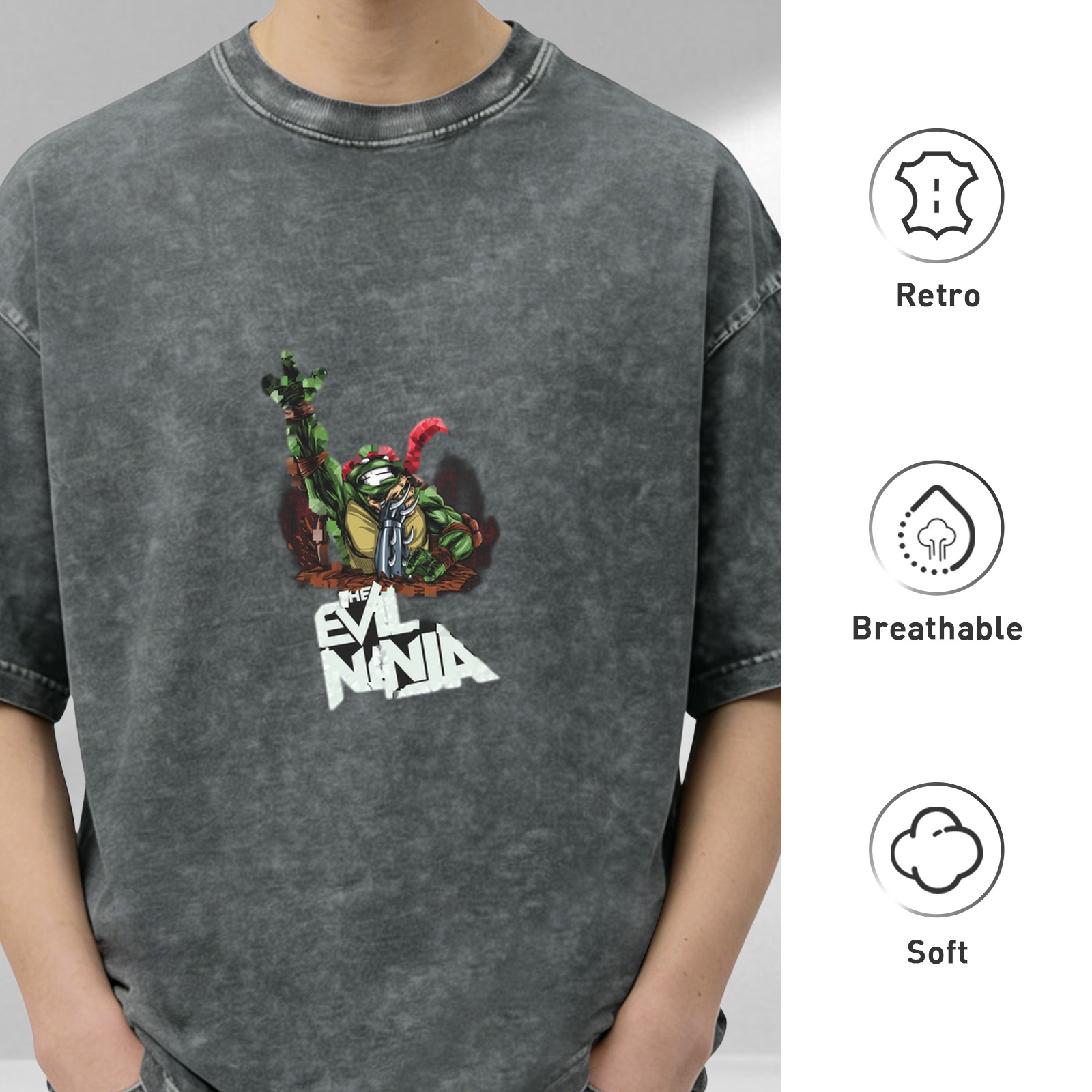 Washed black graphic t-shirt with evil ninja turtle print