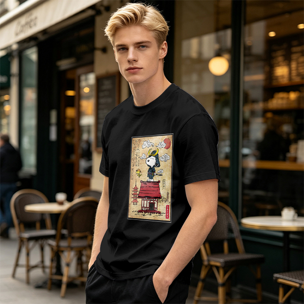 Olive T-Shirt with Samurai Snoopy Japanese Art Print