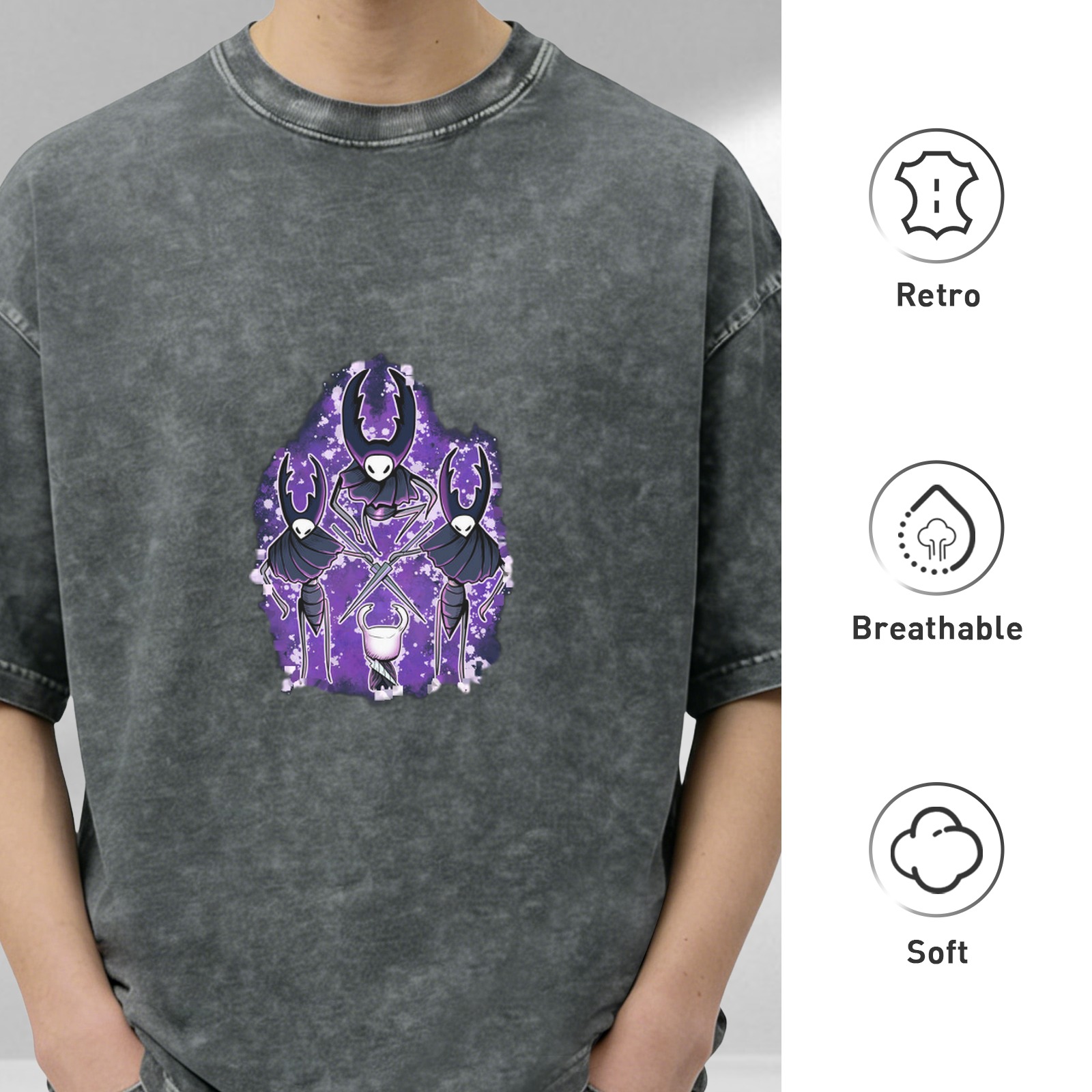 Hollow Knight Mantis Lords Graphic Oversized Washed Black T-Shirt