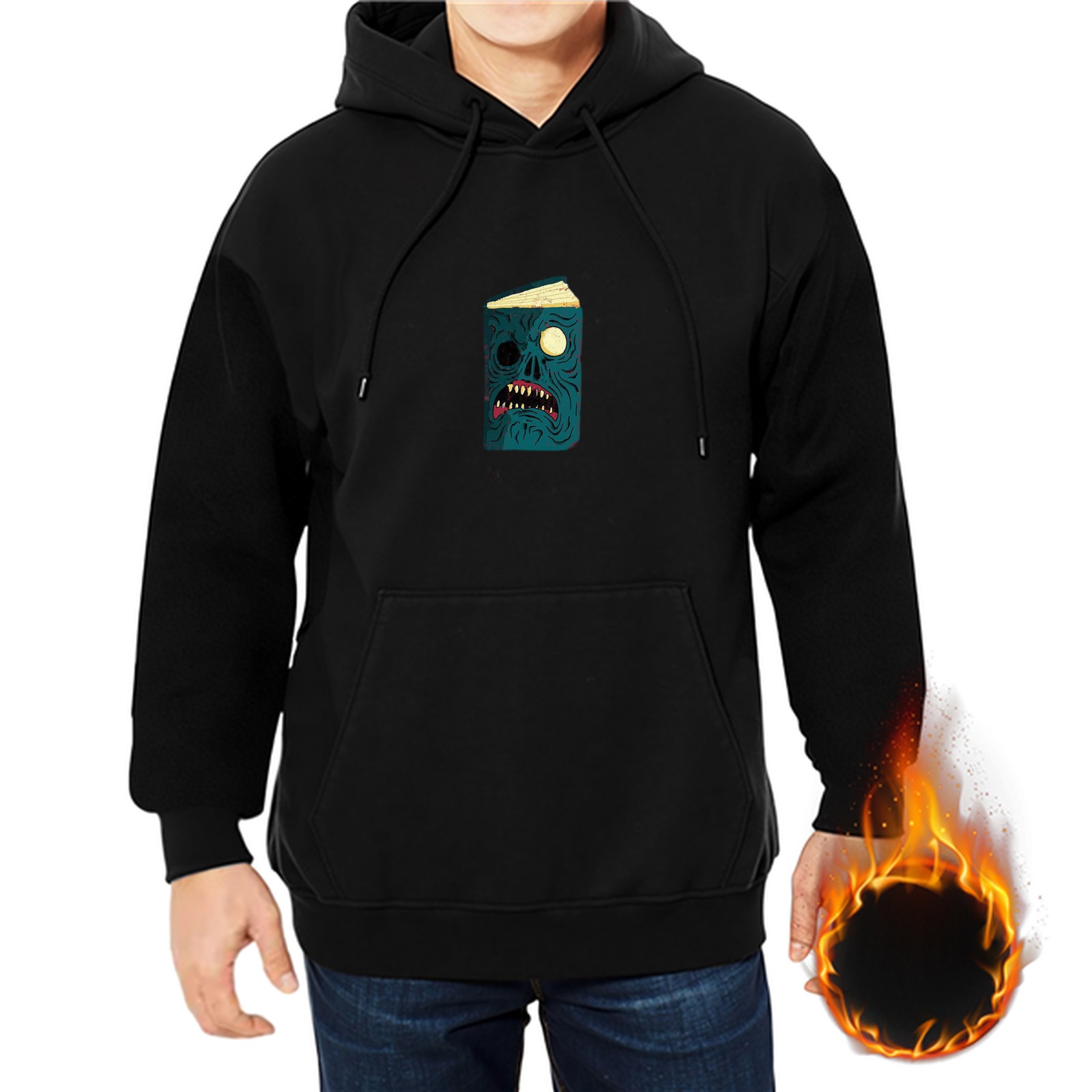 Black Hoodie With Zombie Book Graphic Print