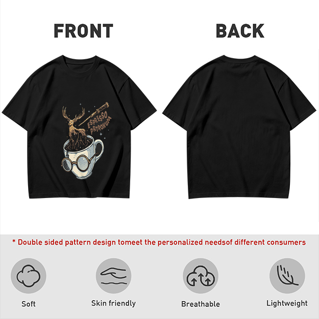 Olive T-Shirt with Espresso Patronum Deer Coffee Cup Art
