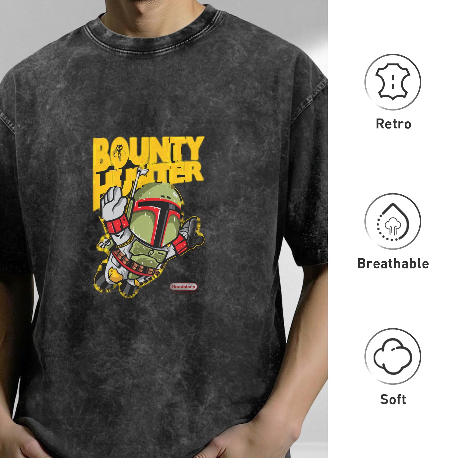Star Wars Boba Fett Bounty Hunter Graphic Oversized Acid Wash T-Shirt