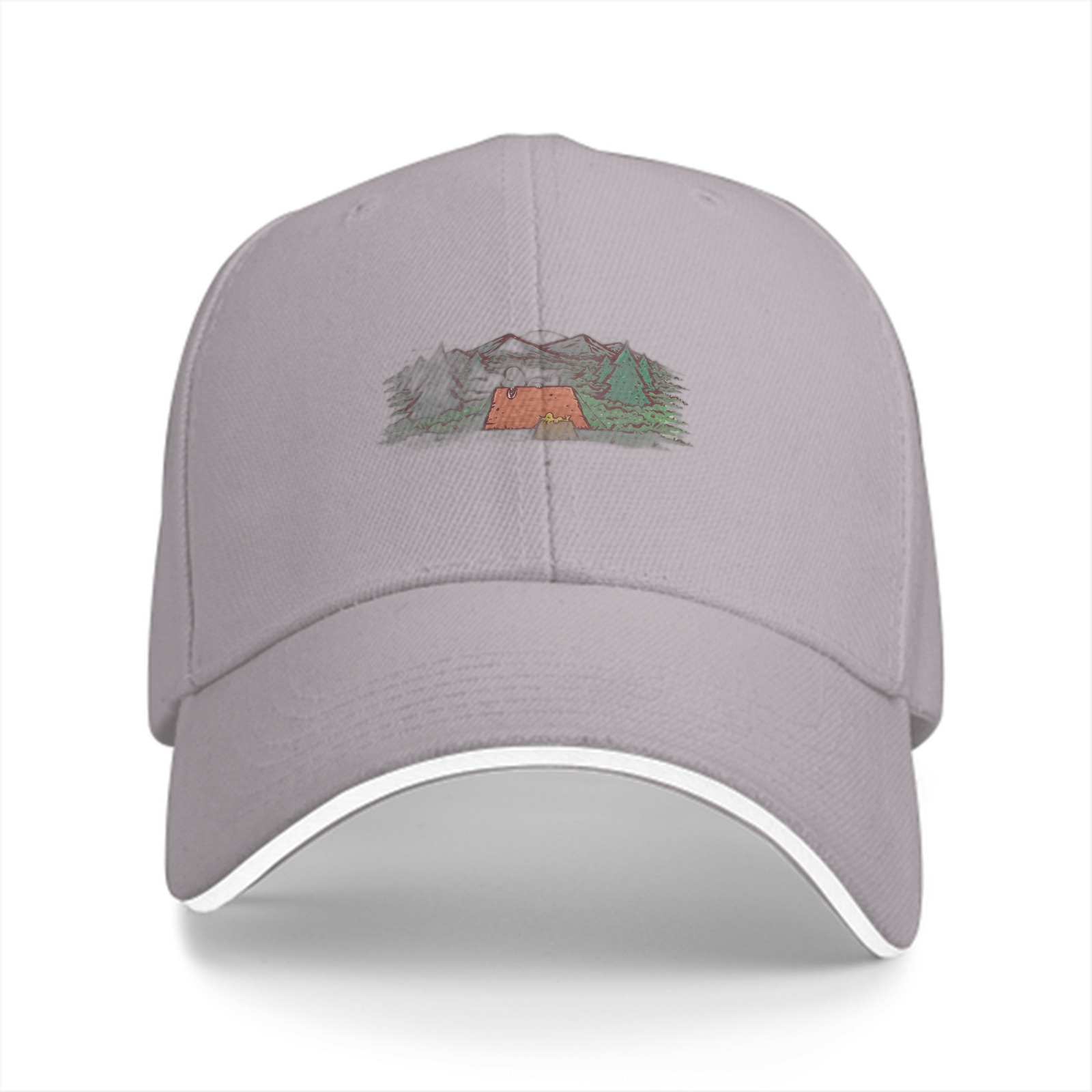 Black Baseball Cap with Camping Tent Mountain Graphic