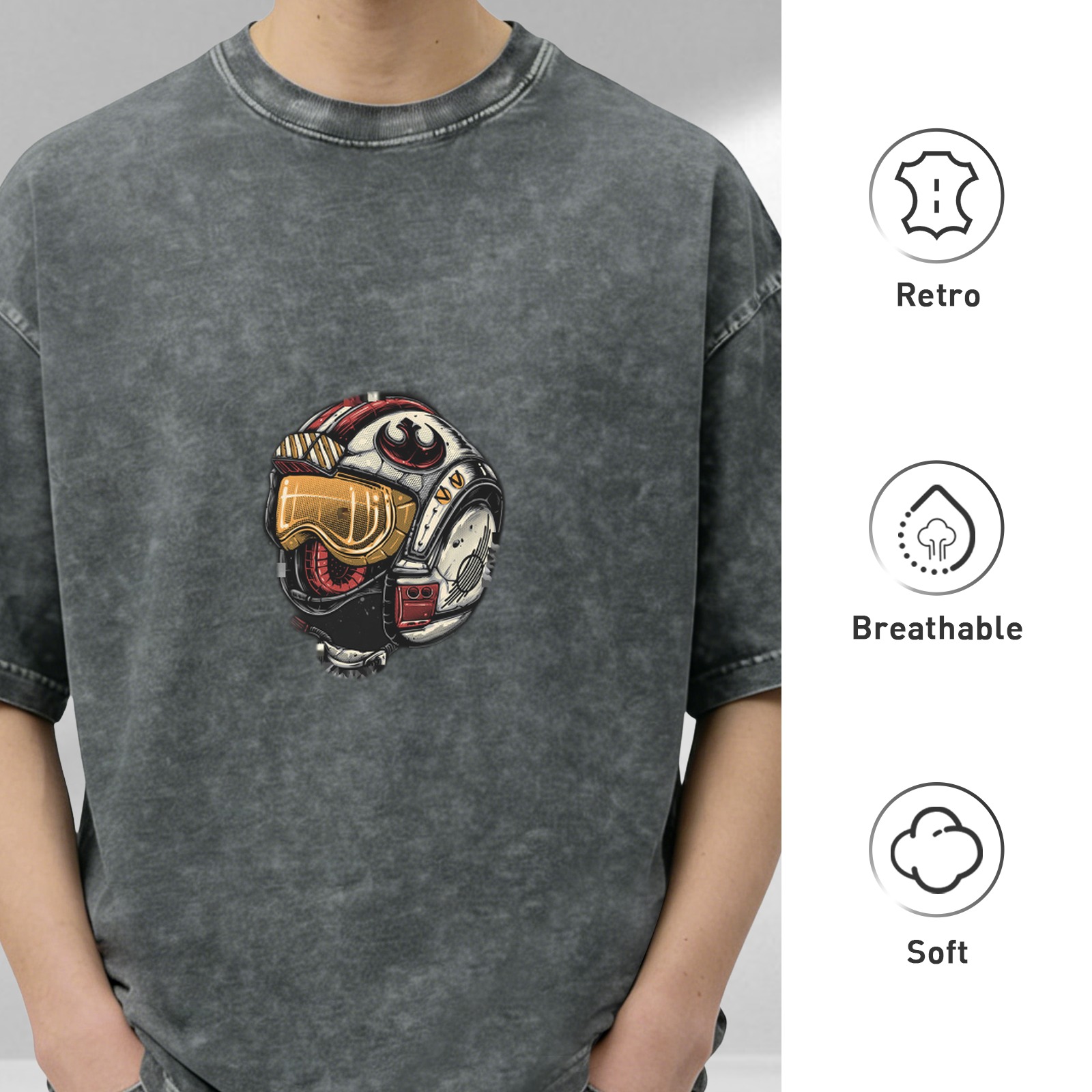 Star Wars X-Wing Pilot Helmet Graphic Vintage Wash Oversized T-Shirt