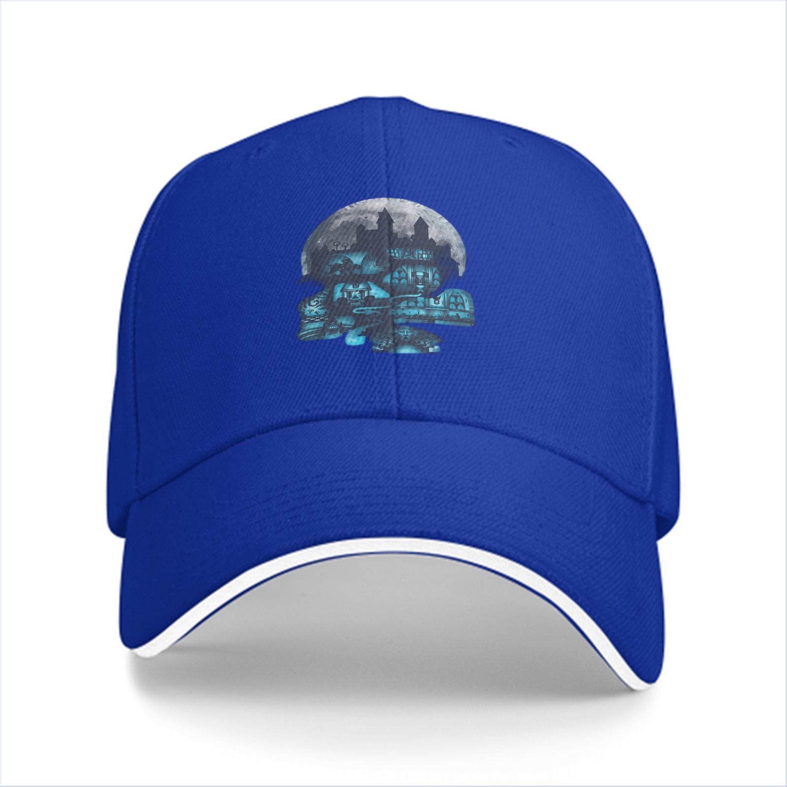 Black Baseball Cap With Haunted Mansion Skull Moon Graphic