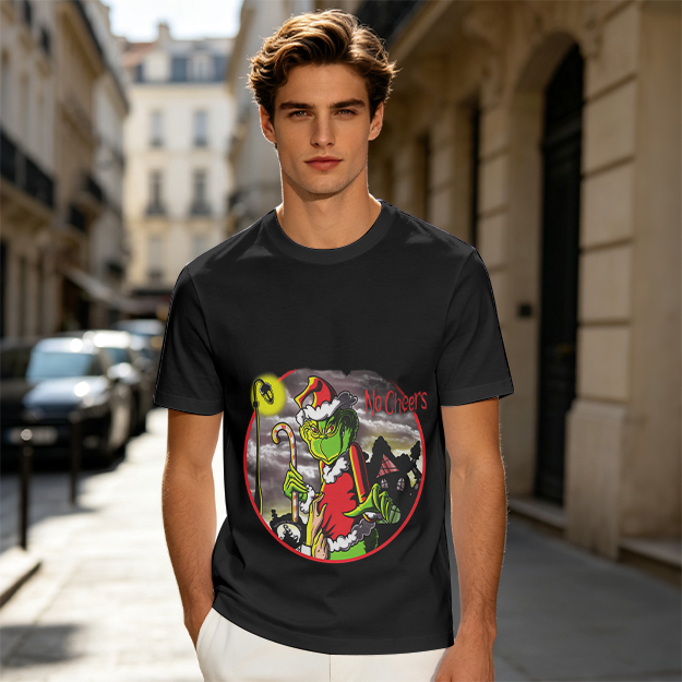 Olive T-shirt with Grinch 'No Cheers' Christmas Graphic Print