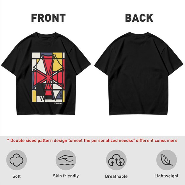Olive T-Shirt with Mondrian-style Geometric Abstract Graphic Print