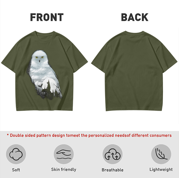 Olive Green T-Shirt With Snowy Owl Graphic Print
